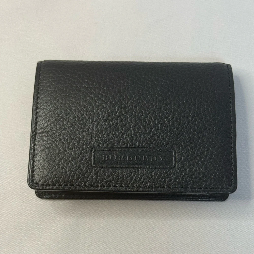 Burberry Pebbled Leather Mini Wallet Black Nova Check Interior w Box